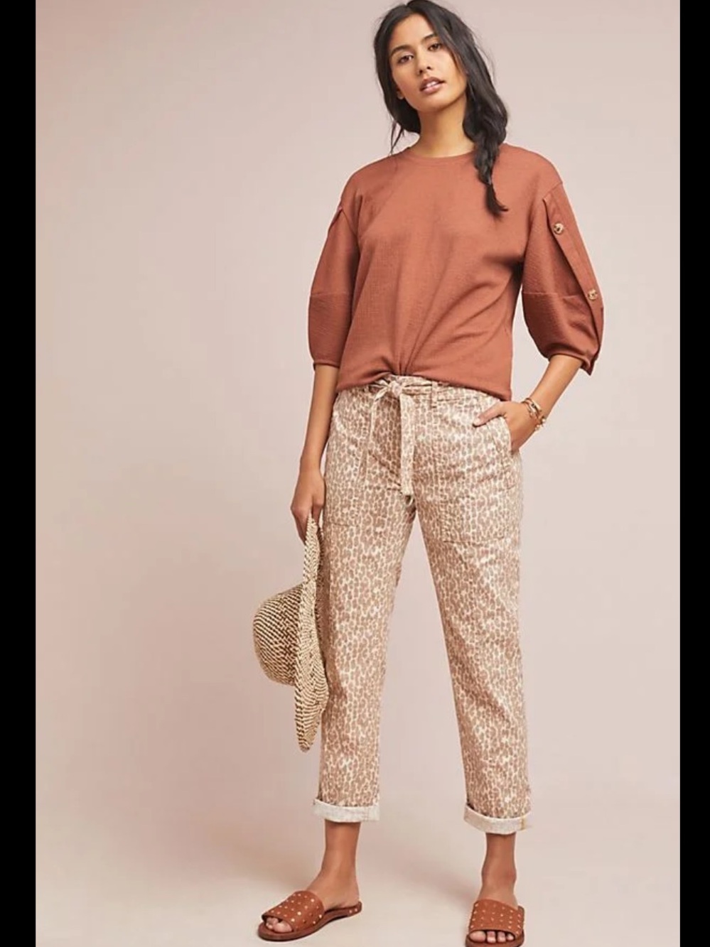 Anthropologie The Wanderer Beige Spotted Cropped Utility Pants